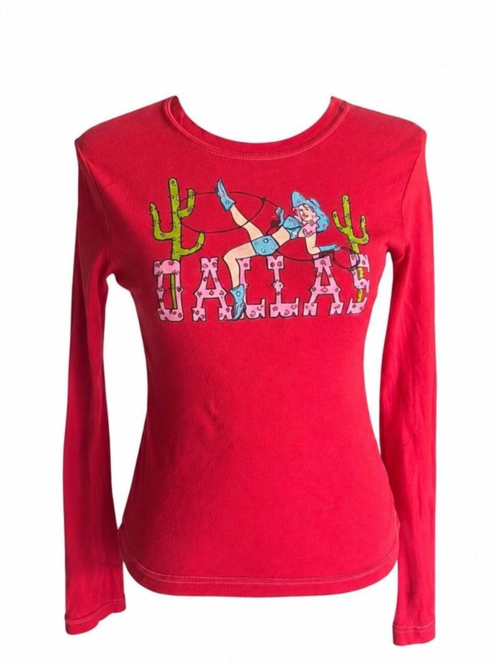 Red longsleeve rhinestone Dallas Joomi Joolz graphic tee